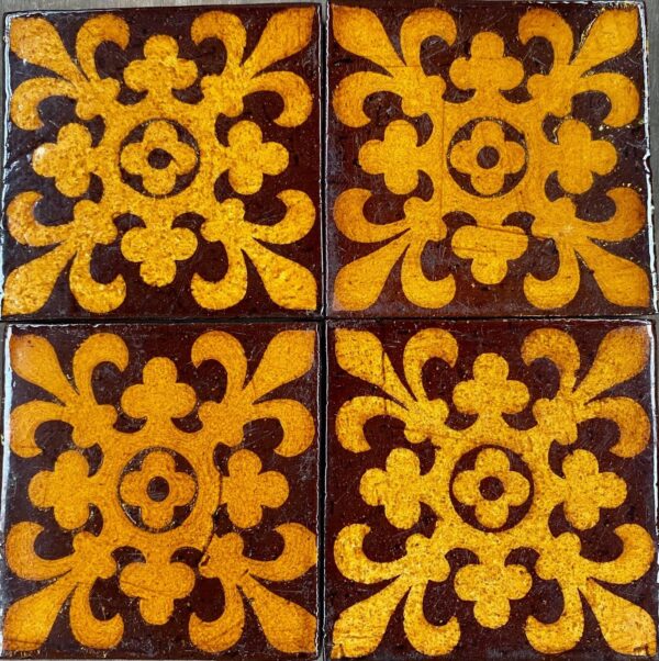 4.25" glazed Craven Dunfield & Co Jackfield tile fleur de lys