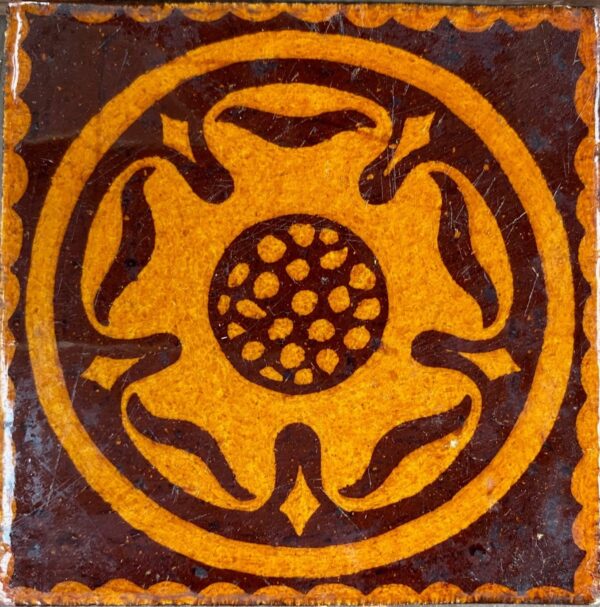 4.25” glazed encaustic tiles manufactured by Craven Dunnhill & Co Jackfield. This tile stock code 4013