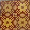 4.25" Encaustic with buff flower with two circles on red brown background stock code 4026 - Image 2