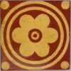 4.25" Encaustic with buff flower with two circles on red brown background stock code 4026
