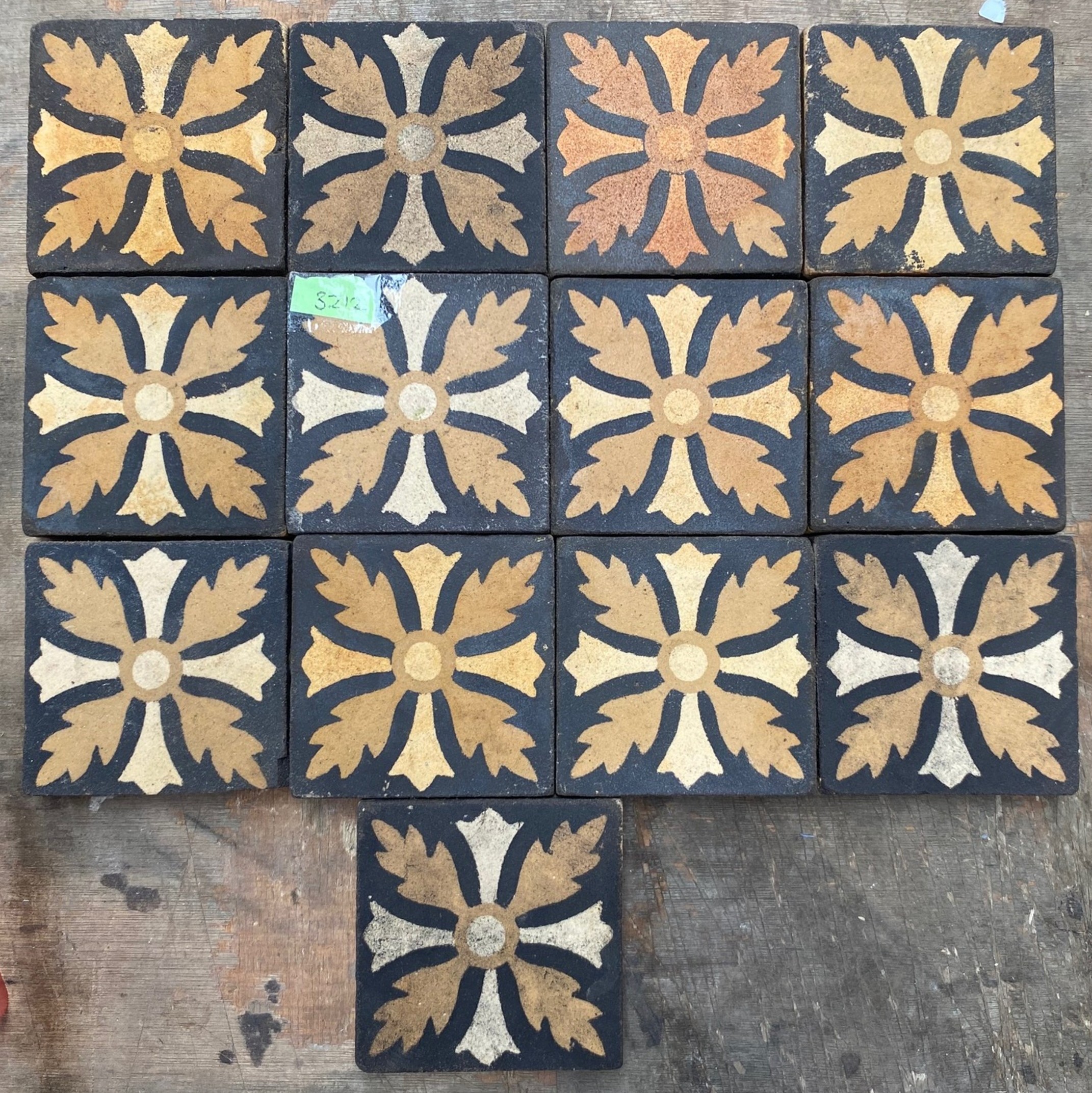 2.75" encaustic buff and yellow flower on black background stock code 3212 - Image 3