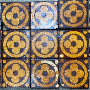 3" Craven Dunnill  Jackfield Ironbridge showing buff flower on brown background stock code 3210, glazed