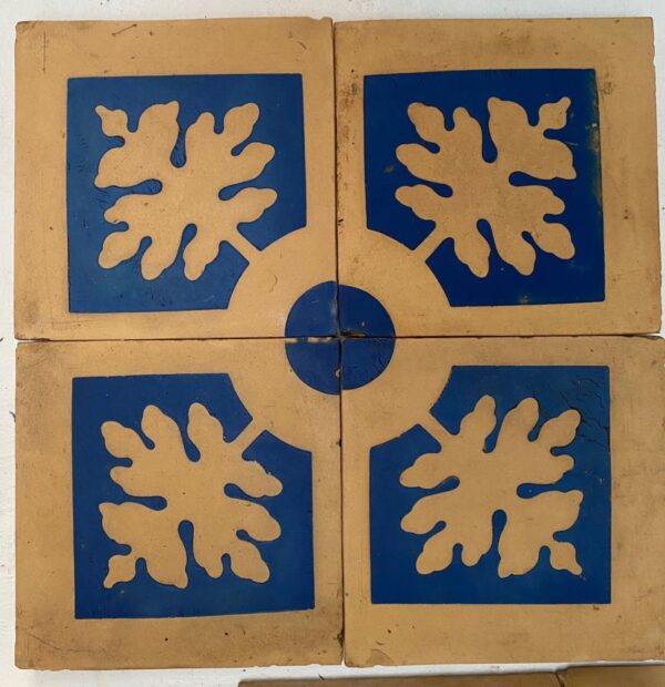 Group of 4 tiles with three spare depicting cream tree on blue background 6" - Image 4