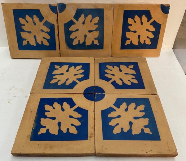 Group of 4 tiles with three spare depicting cream tree on blue background 6" - Image 5