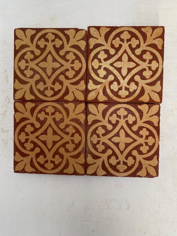 Goodwin Encaustic "quarry"  tile red with yellow incorporating a cardinal foliate cross - Image 5