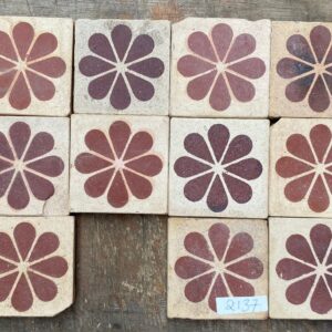 Terracotta flower with 8 petals on buff background stock code 2137.